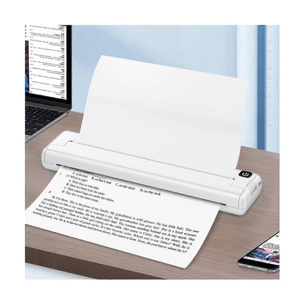 Bærbare printere Trådløs A4 termisk printer Blækfri lomme foto dokumentprinter Bluetooth rejseprinter til hjemmet White