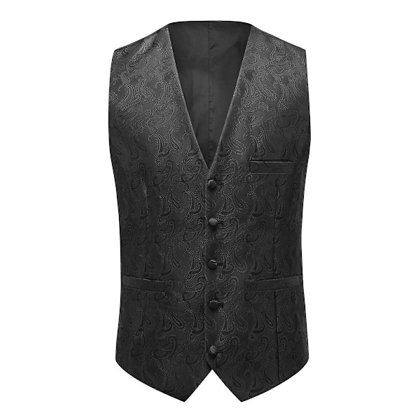 Sliktaa Herr V-ringad Jacquard Väst Tredelat Set (Väst + Slips + Bröstnäsduk) Black XS