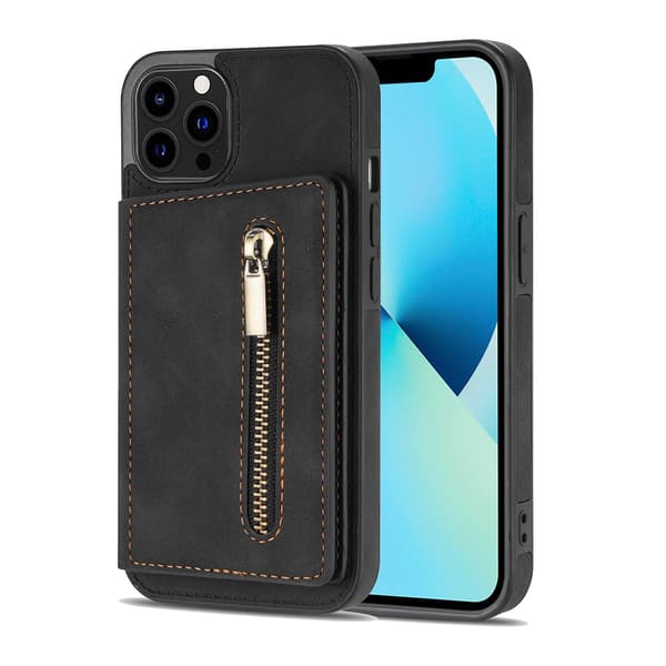 Kortholder med glidelås til iPhone 13 Pro Black