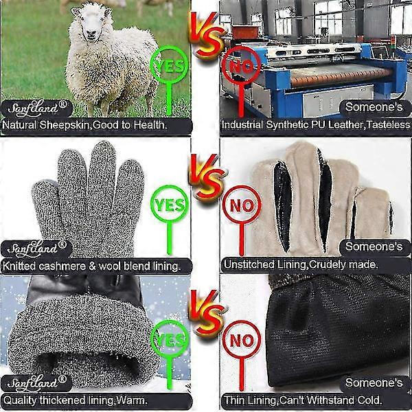 Læderhandsker til mænd. Sorte køre-/arbejdshandsker Touchscreen Lammeskind Cashmere Vinter