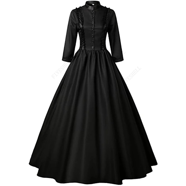 Middelalder Retro Punk Gothic Hofprinsesse Kjole Royal Dame Ballkjole Elegant Vampyr Djævel Jul Victorian Kostume Kjoler Sort Black L