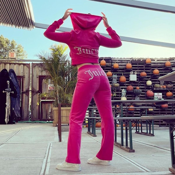 Sammets Hoodie Tracksuit Kvinna Velour Zip Sweatshirt Byxor Set Sportkläder Vår Höst Kvinna Crop Top Tracksuit Med Diamanter Y2k MM M Rose Red