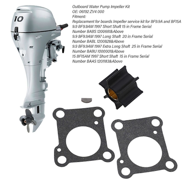 Vandpumpe Impeller Kit 06192 Zv4 000 Påhængsmotor Vandpumpe Impeller Kit Til Bf9.9a Og Bf15a