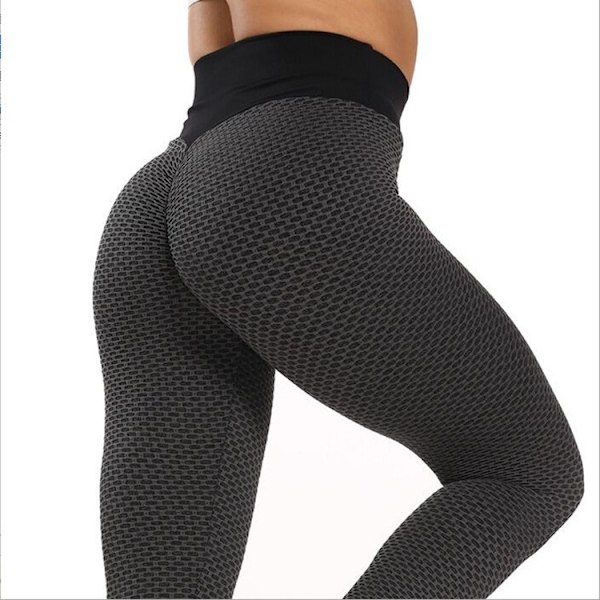 Jacquard højtaljede peach hip slim fit yogabukser sports leggings til kvinder black XL