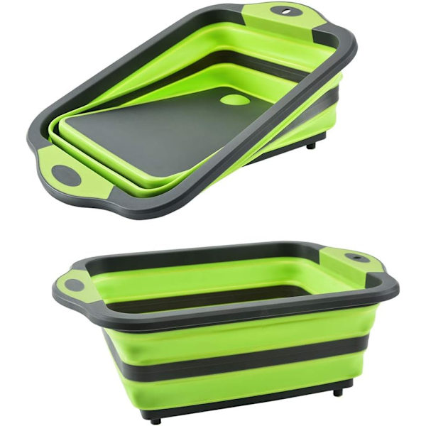 Hopfällbar skärbräda - Multifunktionell skärbräda, avtappningsplugg för att tvätta diskar och skålar Köksax för camping, picknick (grön) green 3cm