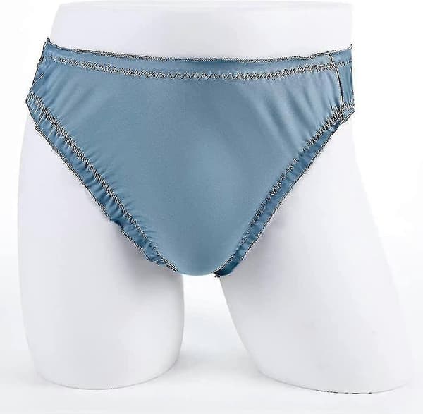 Sexy truser for menn, morbærsilke bikini, rysjetruse, høyelastisk undertøy 2-pakning blå Blue S