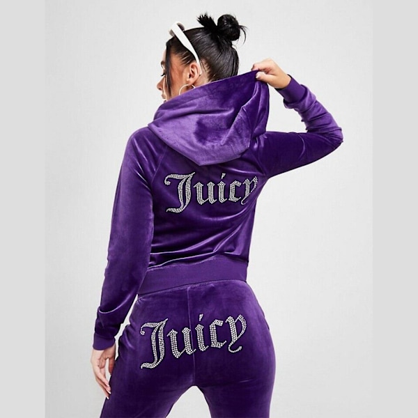 Velvet Hoodies Tracksuit Kvinder Velor Lynlås Sweatshirt Bukser Sæt Sportstøj Forår Efterår Kvinde Crop Top Diamant Tracksuit Y2k LL L Black