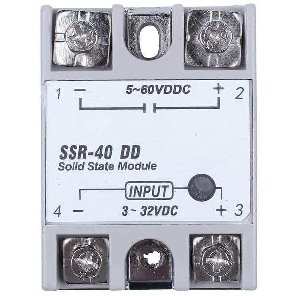 Enkelfase Solid State Relé DC-DC SSR-40DD 40A DC3-32V DC5-60V Hvit+sølv-L WhiteSilver