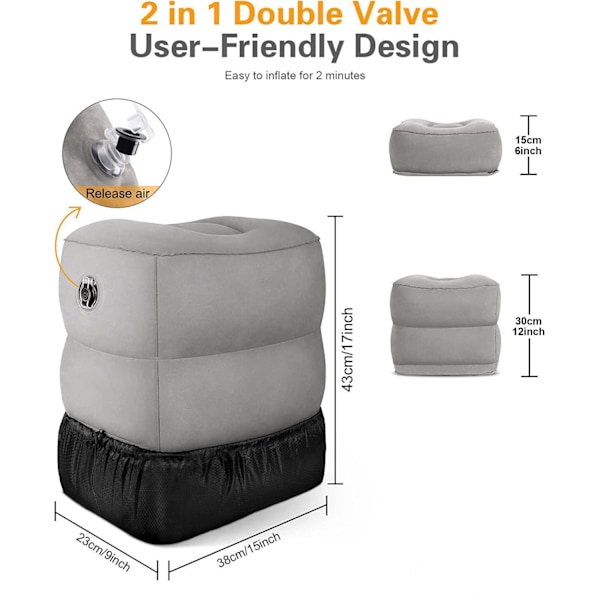 Grå uppblåsbar fotpall för resor, kontor, hem ... Grey grå