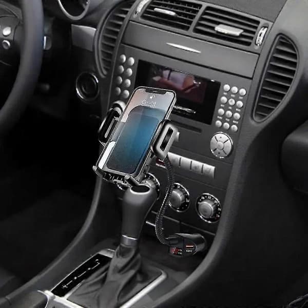 3-i-1 biltilbehør: Telefonholder, dobbel USB-portlader, spenningsmonitor