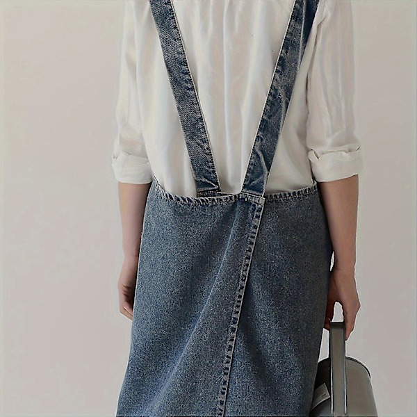 1 stk. japansk koreansk stil ren bomuld kanvas denim forklæde, vaskbar køkkenforklæde, arbejdstøj, køkkenforklæde med forlommer, køkkenartikler Deep Blue