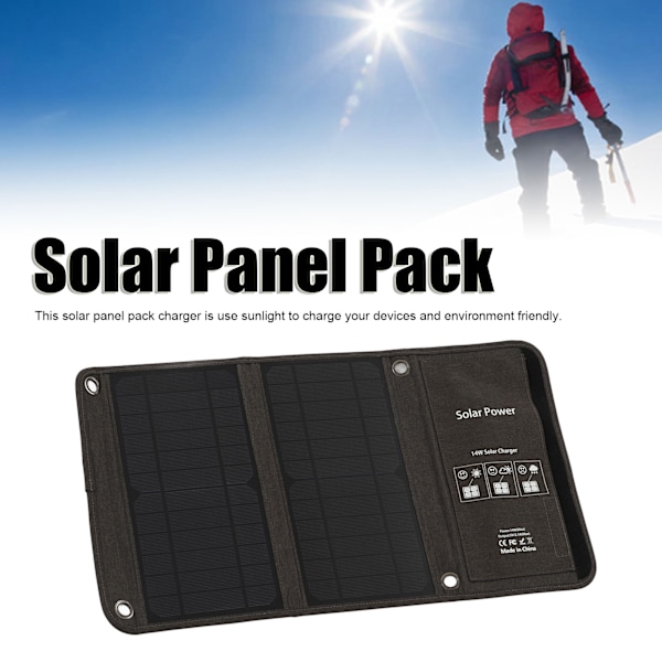 14W USB Vikbart Solpanelset Hög Effektivitet Konvertering Vikbar Solladdare för Mobiltelefon Powerbank 0.6