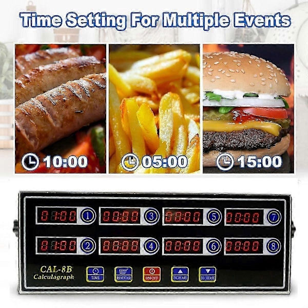 8-Kanals Kommerciel Digital Køkken Timer, Rustfrit Stål Beregningstimer med Alarm, Ur Påmindelse