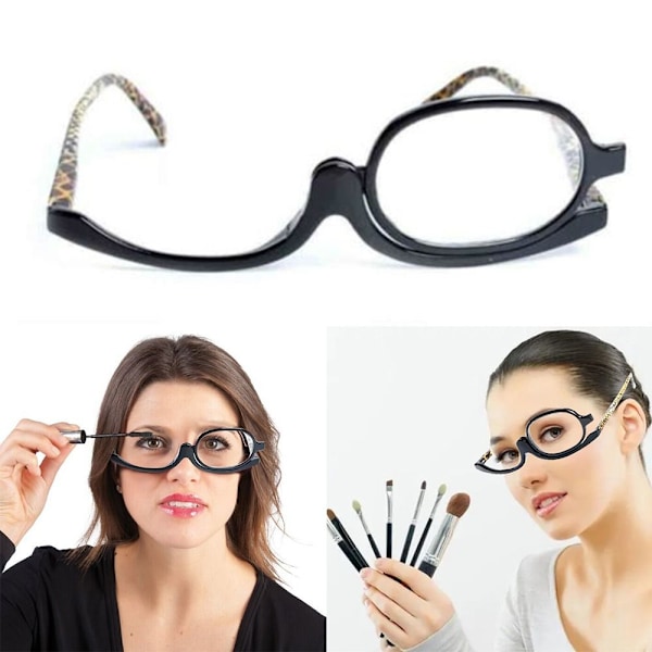 Magnifying Glasses Makeup Glasses Flip Down Lenses Black Frame +1.5-4,