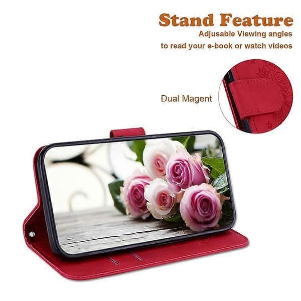 Compatible with Samsung Galaxy A26 5G Case PU Leather Wallet Case Butterfly Flower EmbossingCJY Red