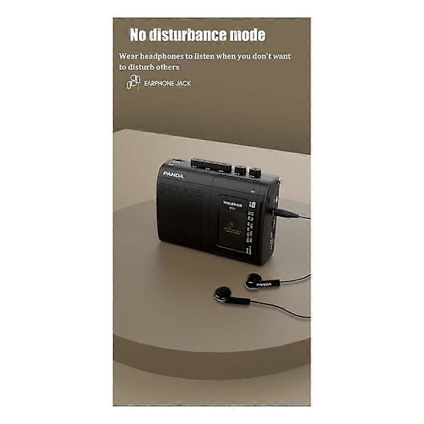 Panda 6501 Kannettava kasettisoitin AM/FM-radio Retro-musiikkisoitin Walkman kaiuttimilla [Db] Black