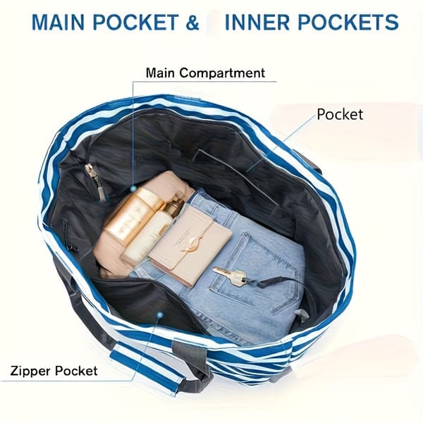Two-piece beach bag, beach handbag, large capacity and foldable, suitable for beach holidays-CJY Black