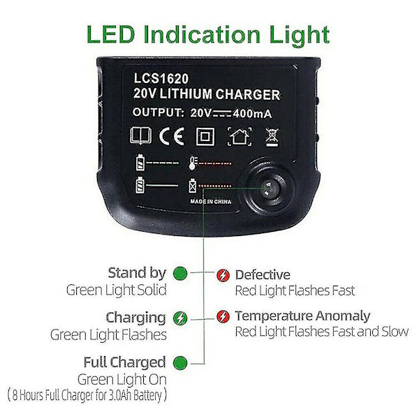 10.8v 14.4v 20v för Black&decker Li-ion Batteriladdare Ersättning Elektrisk Borr Skruvdragare Ström för Batteri EU-kontakt Lbx20