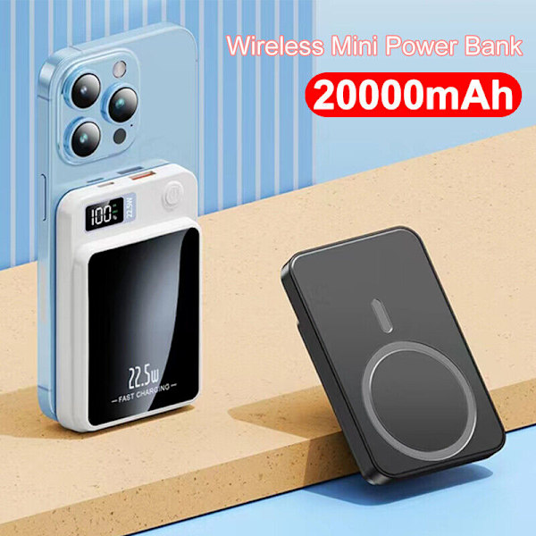 Mini 20000mAh Trådløs Magnetisk Powerbank Hurtiglader for iPhone Mobiltelefon