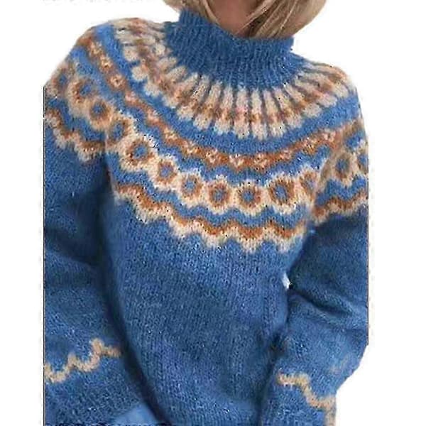 Nordisk Vinter Rull Hals Strikket Damegenser - JV Blue S