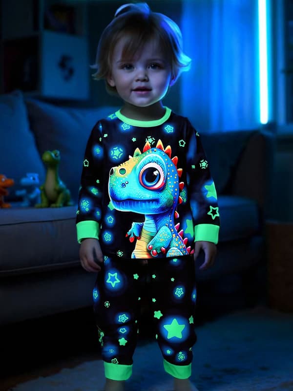 2-pack Dinosaurie Pyjamas för Pojkar, Långärmad Mjuk Sovdräkt language 9-12M