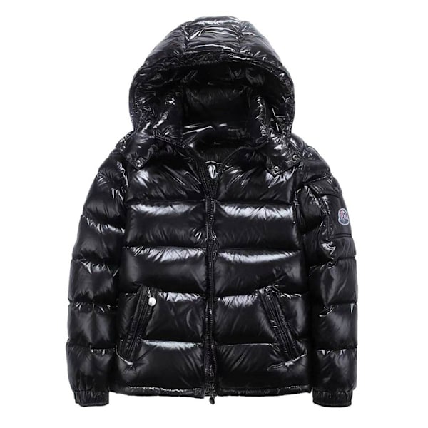 Men's winter short shiny stand collar waterproof hooded down jacket black black