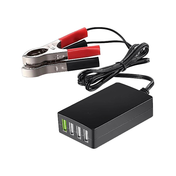 Bærbar DC med batteriklemme, 12V/24V til 5V 4-Port USB-lader Multiport Adapter Andre Smarttelefoner