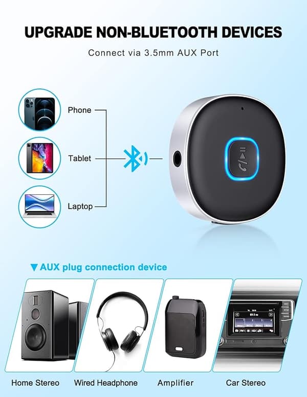 Bluetooth AUX-adapter til bil, velegnet til hjemmestereo/højttalere/kabel