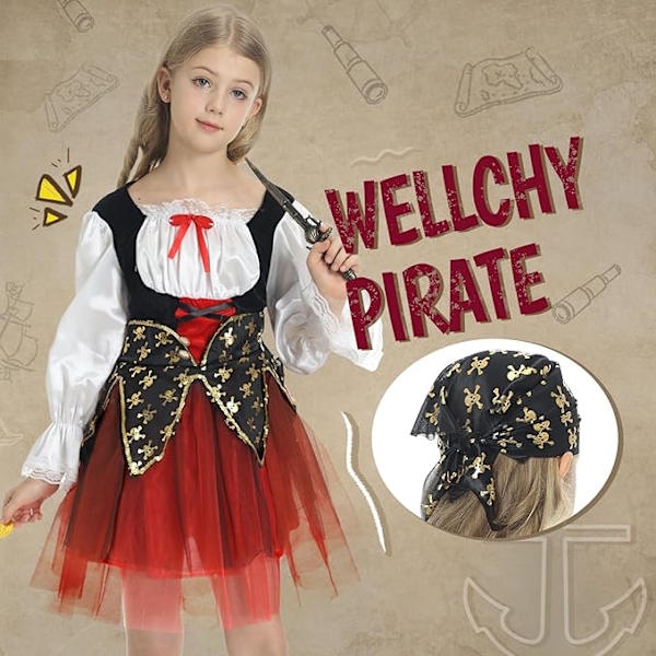 Barnens piratdräkt piratdräkt tillbehör med kompass ögonlapp hatt pojkar piratdräkt karneval halloween girl M