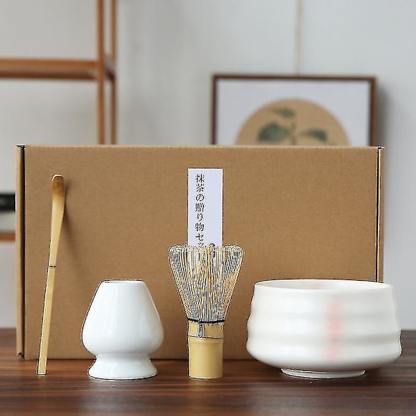 4 stk/sett Tradisjonelt Matcha Sett Bambus Keramisk Matcha Bolle med VispBY 1