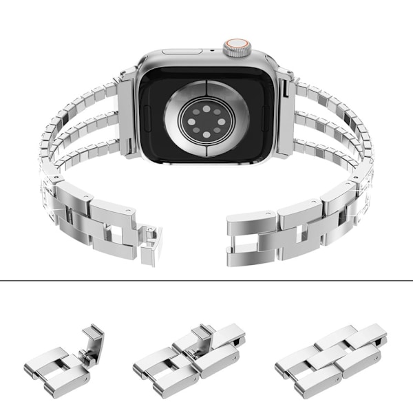 Bling Metallänk Armband Stål för Kvinnor Kompatibel med Band Series 9 8 7 SE2 6 5 4 3 2 1 med Kristall Diamant 41mm 40mm 38mm Silver silver silver 38/40/41