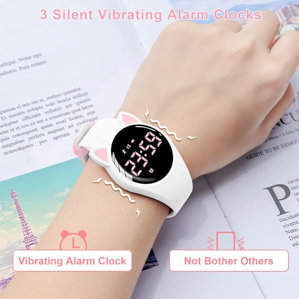 Barn Fitness Tracker Stegräknare Klocka, Vattentät Digital Klocka med Stegräknare, Distansräknare, Kaloriräknare, Stoppur, Väckarklocka white