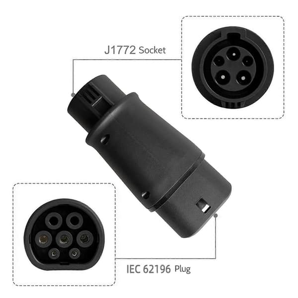 EVSE J1772 Adapter Type 1 til Type 2 Stik Elbil Opladerstik IEC 62196 Adapter black