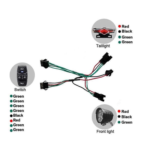 Cykel For- og E-cykel Baglygte Sæt Input 36V 48V 52V 60V med DK336 Lys Horn Drejekontakt E-Bi Black
