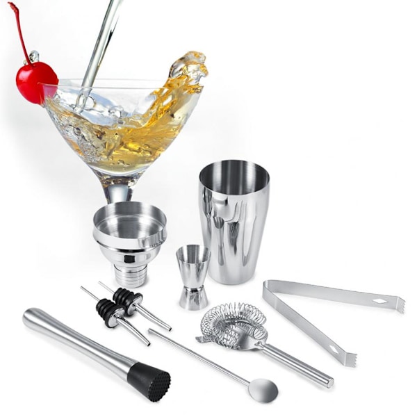 8-delad cocktailset, barset, shaker 550 ml - Rostfritt stål Silver Silver Silver