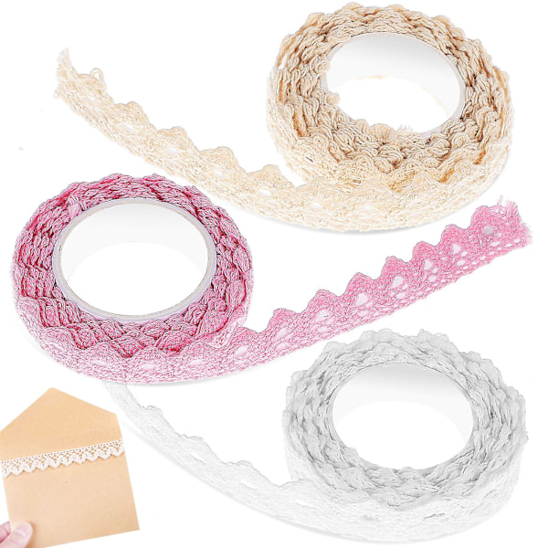 3 Rolls Lace Ribbon Self Adhesive Crochet Lace Ribbon Garment Decoration Gift Packaging Craft Materials (100.00X1.60X0.20CM, As Picture Shown)