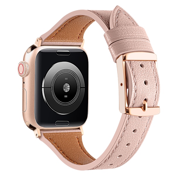 Apple Watch Läderarmband, Äkta Läder Ersättningsarmband för Apple Watch Series 9 8 7 6 5 4 3 2 1 & iWatch SE, Ultra (38mm 40mm 41mm, Roséguld) Pink