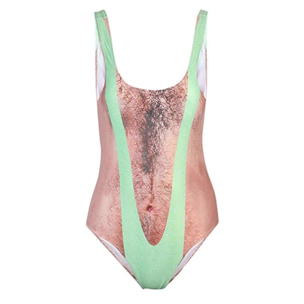 Sexig baddräkt för damer, 3D-tryckt falsk bikini, rolig baddräkt, strandkläder Green S