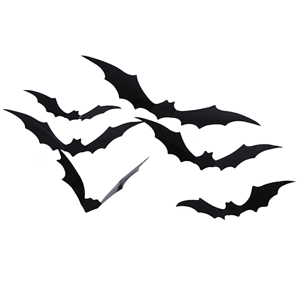 12 st/set 3D Svarta PVC Fladdermöss DIY Dekoration Väggdekor Halloween Par