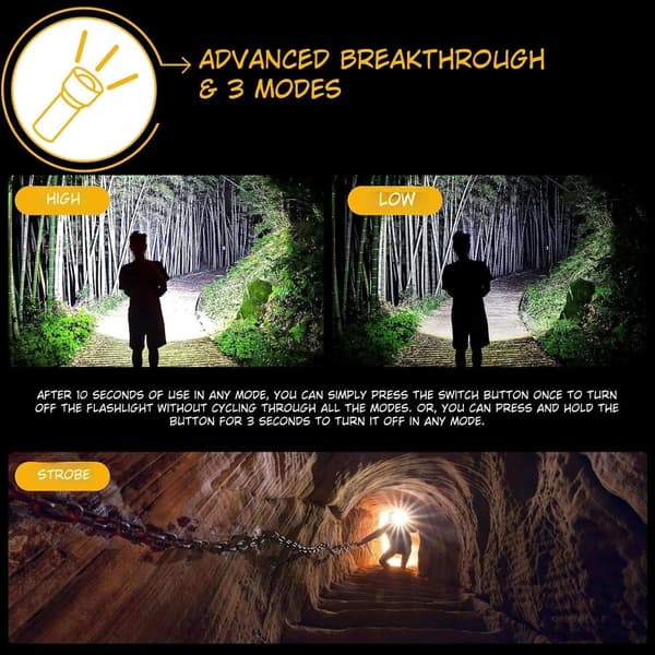 LED Flashlight A09 set - 6000 Lumen, 50W, Rechargeable & Tactical & COB survival Svart black