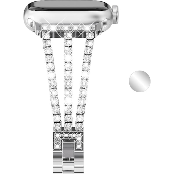 Bling Metallänk Armband Stål för Kvinnor Kompatibel med Band Series 9 8 7 SE2 6 5 4 3 2 1 med Kristall Diamant 41mm 44mm 45mm Silver silver silver 41/44/45