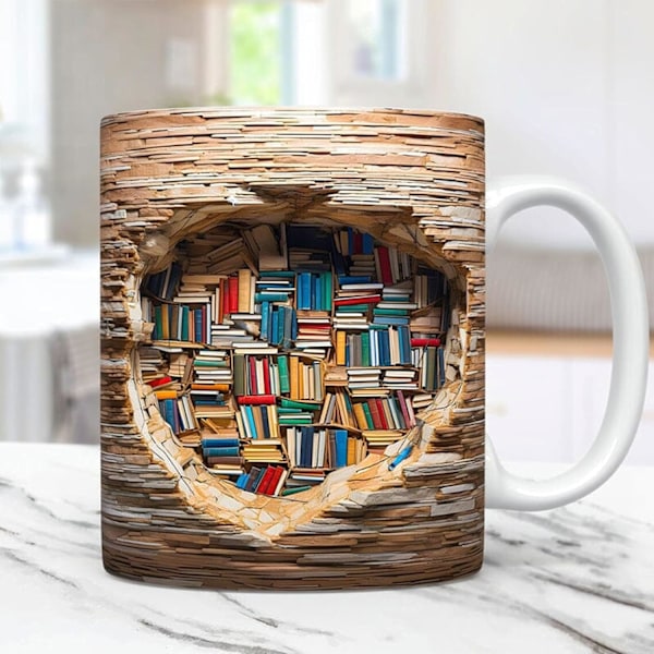 3D Bokhyllkrus - Kreativt Romdesign for Bokelskere - Multifunksjonelt Keramisk Krus (330 ml, Farge: A) F