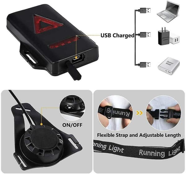Løbelys Brystlys til Løbere 3 Tilstande Kropslygte USB Genopladelig Kropslampe Bærbar Nat