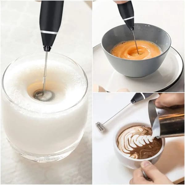 2-i-1 Elektrisk Kaffe Mælkeskummer - USB Genopladelig - Æggepisker - Piskeris – Sort
