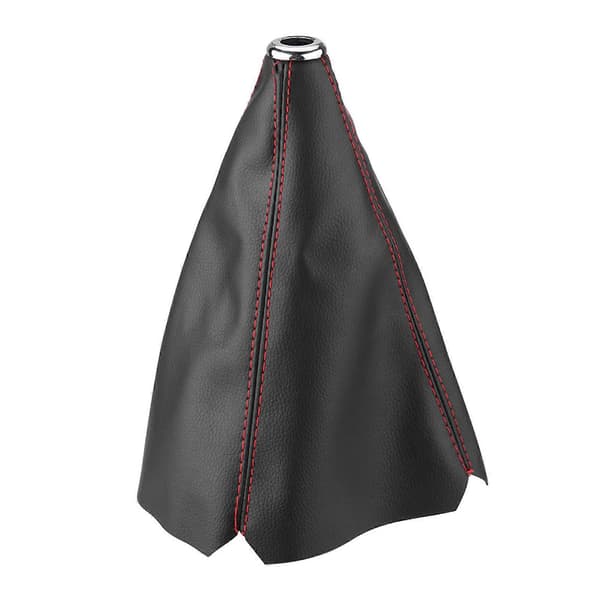 Universal Light Black PU Leather Gear Shift Knob Cover with Red Stitching, Gear Shift Knob Gaiter