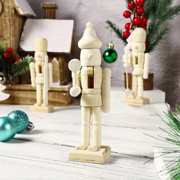DIY Wooden Christmas Nutcracker: 6PCS Wooden Unfinished Nutcracker Christmas Decoration DIY Blank Repaintable Nutcracker Doll Ornament Nutcracker Soldier