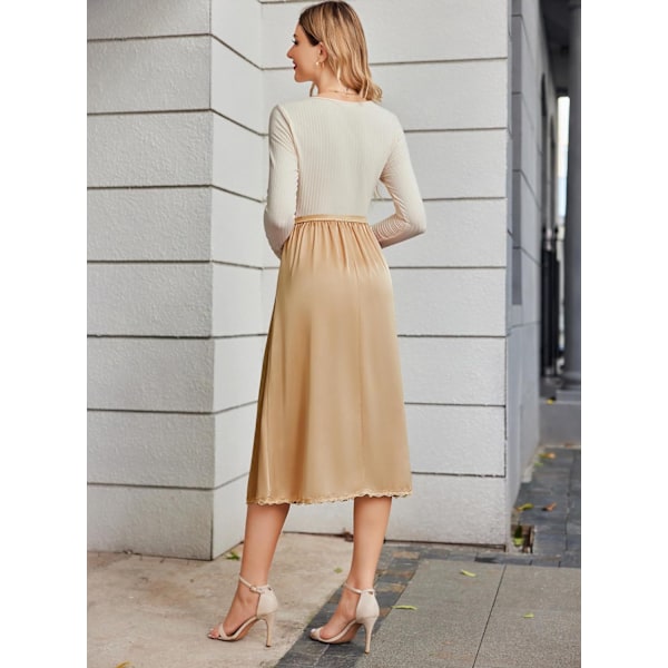 Sateng Underskjørt med Blonde for Kvinner, Langt Underskjørt champagne Champagne Champagne Champagne XL