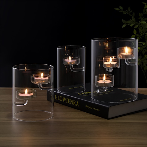 Lampeholder Glas Teelysholder Søjlelys Transparent Lampeholder til Bryllup, Fest, Hjem Kreativ Dekoration (Triple Cup) Triple Cup
