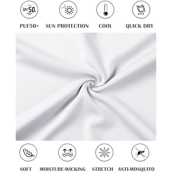 Huvtröjor för män UV-solskydd Långärmade T-shirts Lättviktig Rash Guard med tumhål Vit Vit White L
