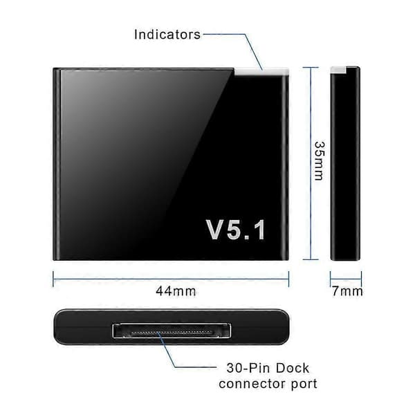 Opgraderet version 30 Pin Bluetooth 5.1 Audio Receiver A2dp Musik Mini Trådløs Adapter Zekai